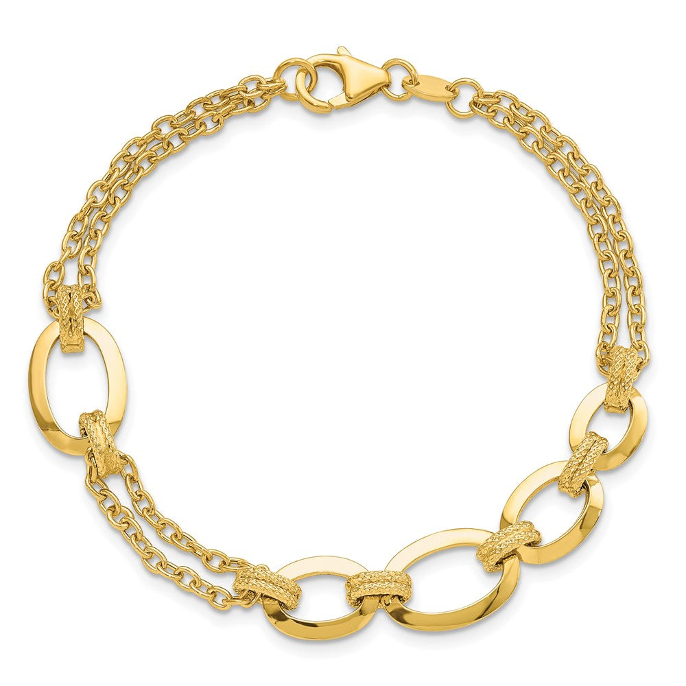 14K Yellow Gold Polished Fancy Double Stranded Link Bracelet