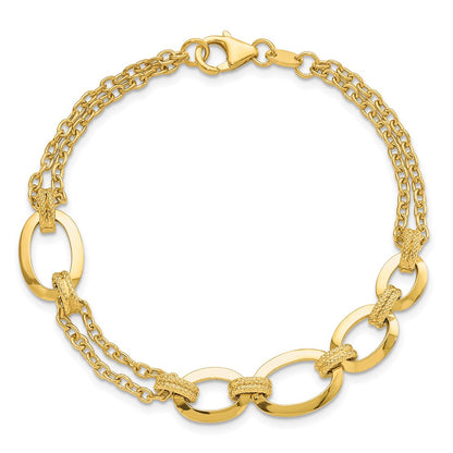 14K Yellow Gold Polished Fancy Double Stranded Link Bracelet