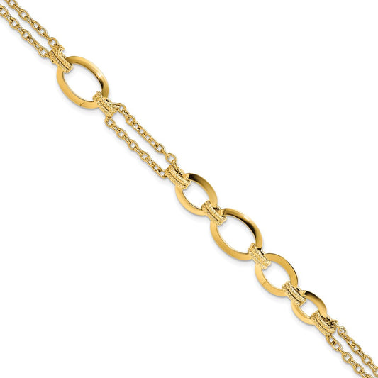 14K Yellow Gold Polished Fancy Double Stranded Link Bracelet