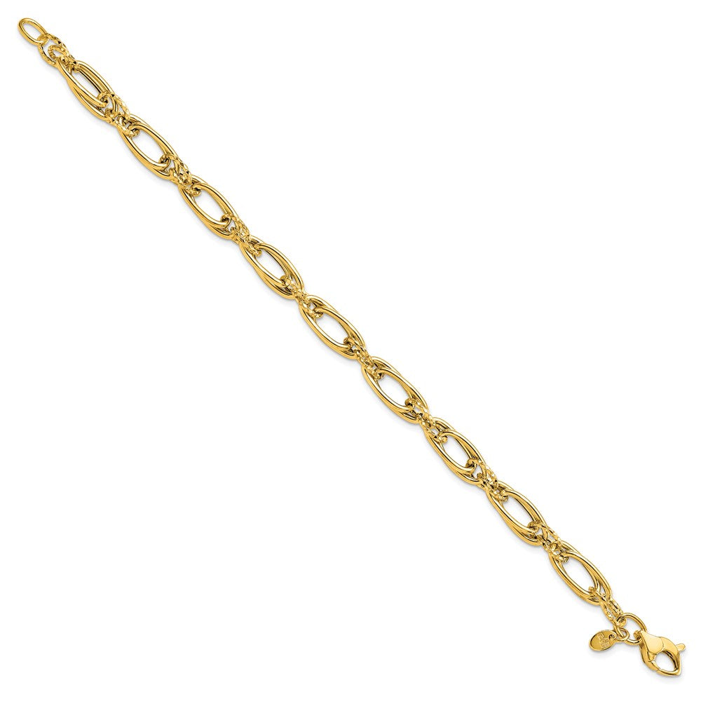 14K Yellow Gold Polished Diamond Cut Fancy Link Bracelet