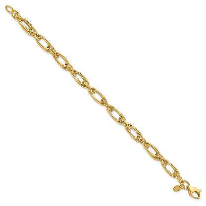 14K Yellow Gold Polished Diamond Cut Fancy Link Bracelet