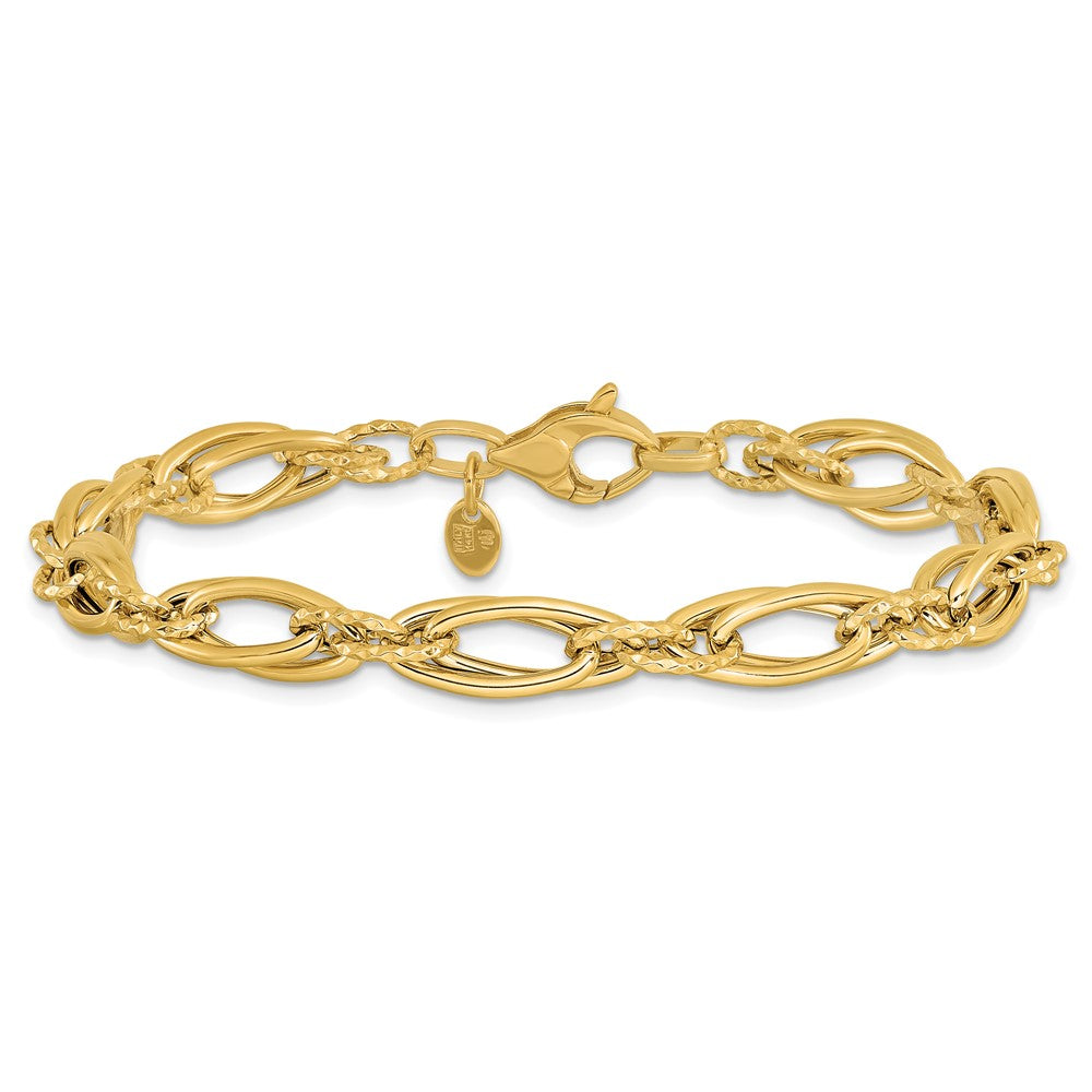 14K Yellow Gold Polished Diamond Cut Fancy Link Bracelet