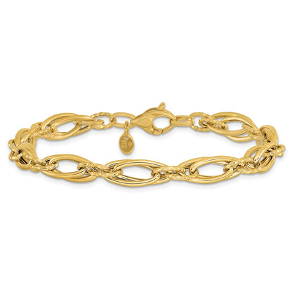 14K Yellow Gold Polished Diamond Cut Fancy Link Bracelet