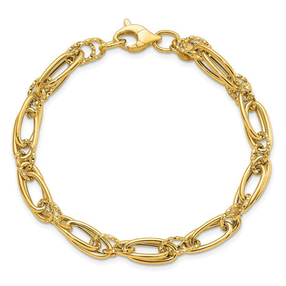14K Yellow Gold Polished Diamond Cut Fancy Link Bracelet