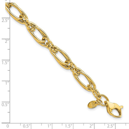 14K Yellow Gold Polished Diamond Cut Fancy Link Bracelet