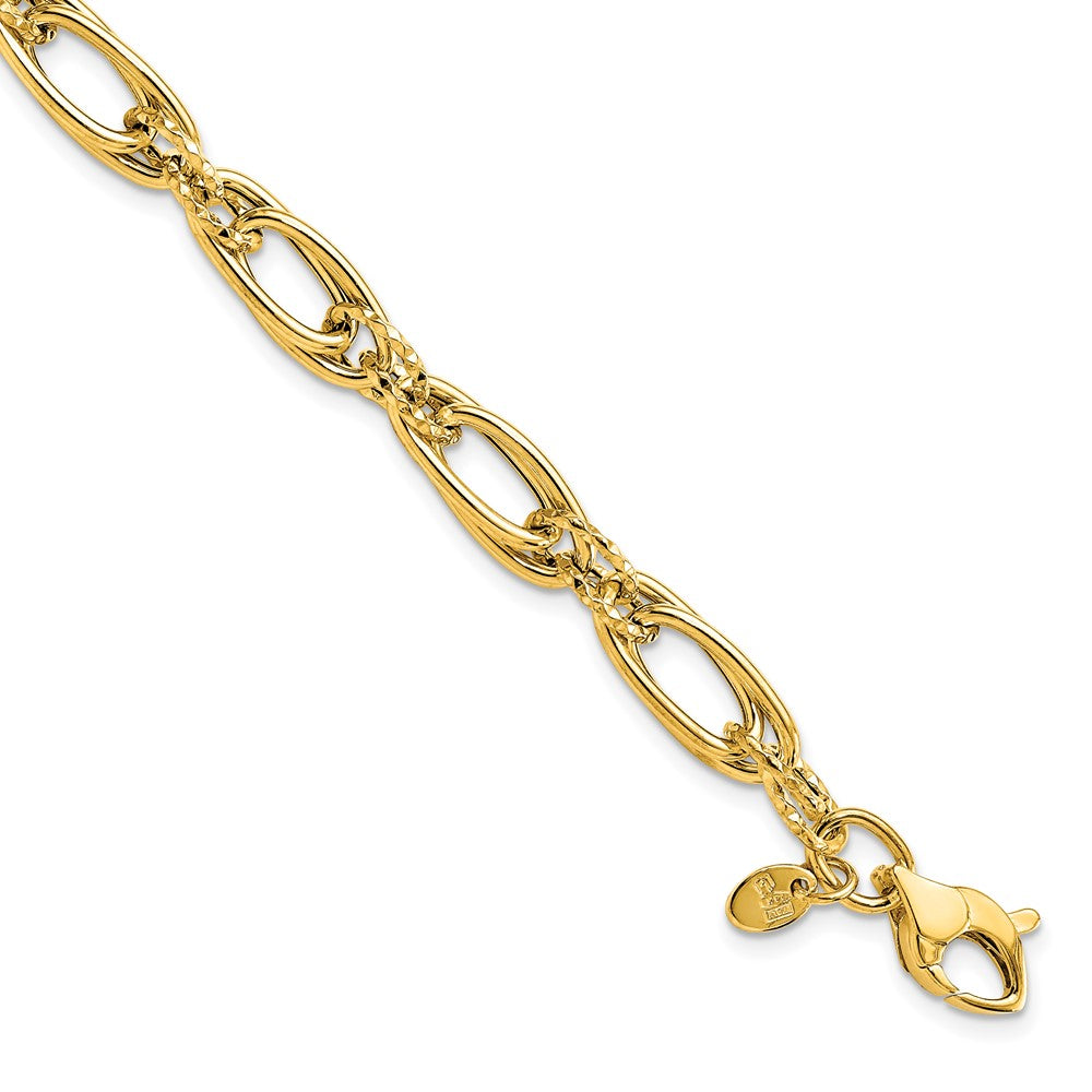 14K Yellow Gold Polished Diamond Cut Fancy Link Bracelet