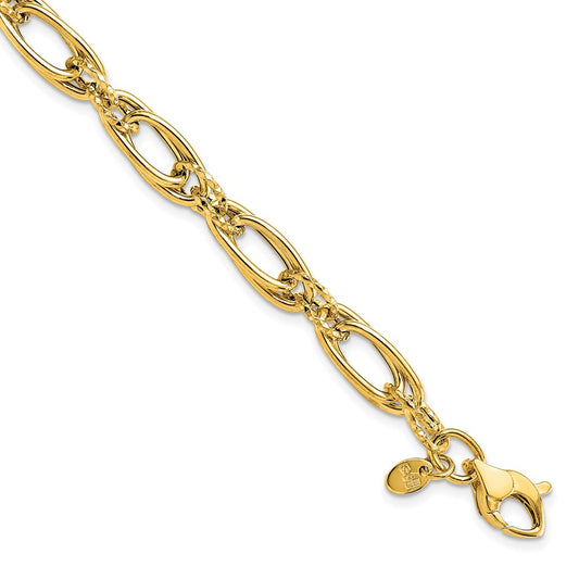 14K Yellow Gold Polished Diamond Cut Fancy Link Bracelet