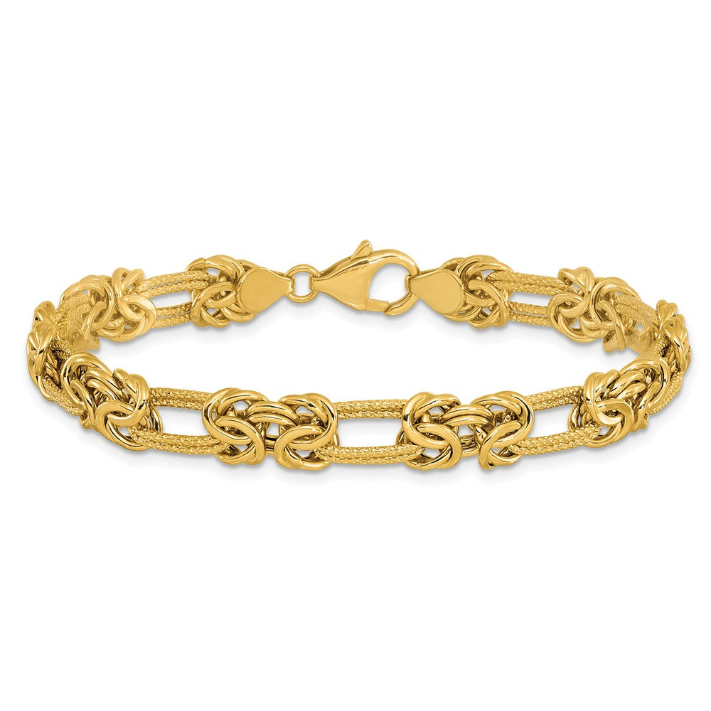 14K Yellow Gold Polished Textured Fancy Link Bracelet