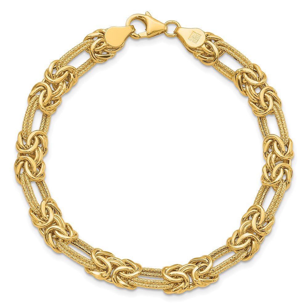 14K Yellow Gold Polished Textured Fancy Link Bracelet
