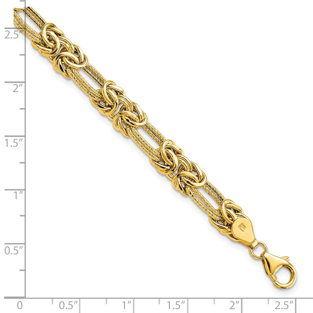 14K Yellow Gold Polished Textured Fancy Link Bracelet