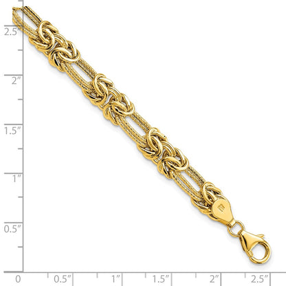 14K Yellow Gold Polished Textured Fancy Link Bracelet