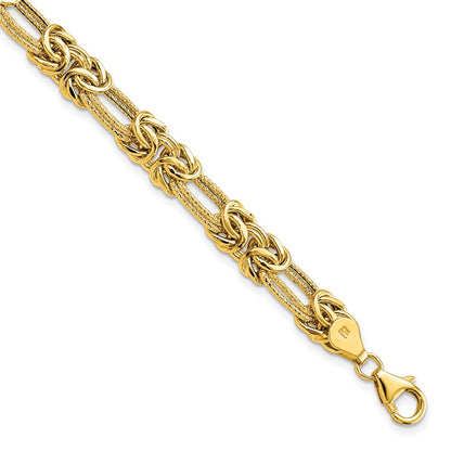 14K Yellow Gold Polished Textured Fancy Link Bracelet