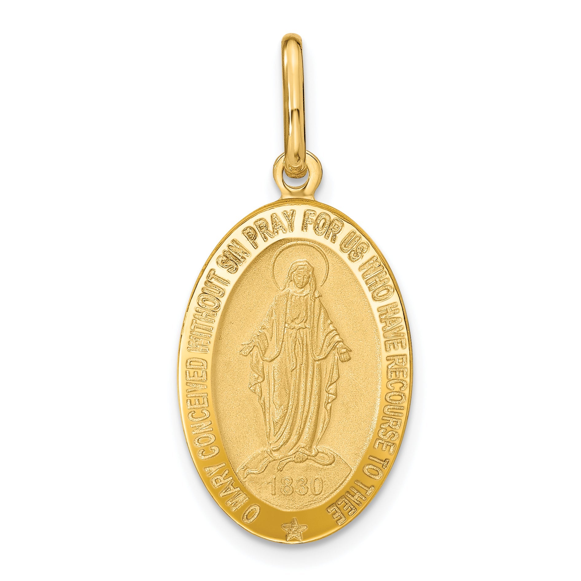 14K Yellow Gold Polished And Matte Oval Miraculous Medal