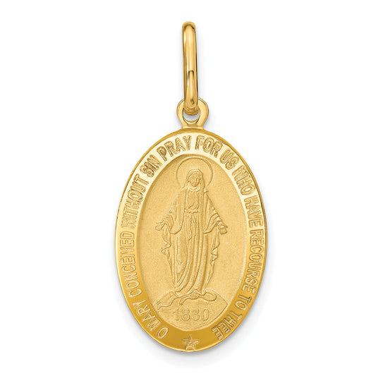 14K Yellow Gold Polished And Matte Oval Miraculous Medal