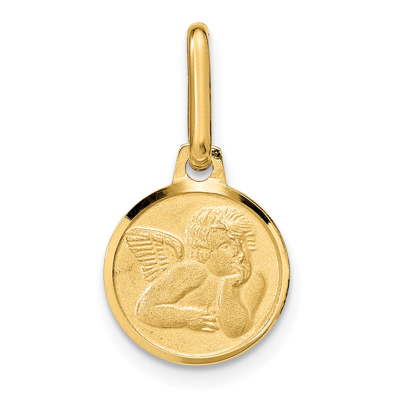 14K Yellow Gold Polished And Matte Angel Pendant