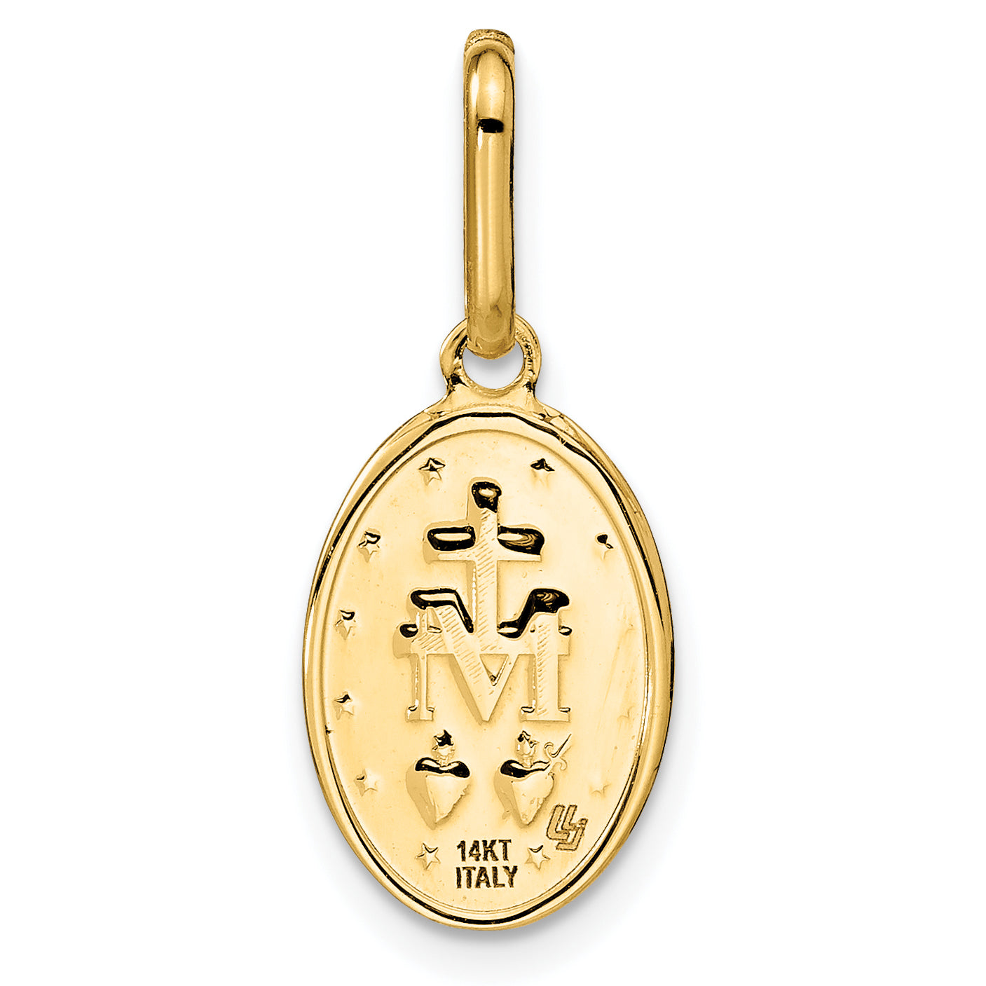 14K Yellow Gold Polished And Matte Oval Miraculous Medal