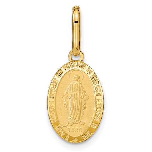 14K Yellow Gold Polished And Matte Oval Miraculous Medal