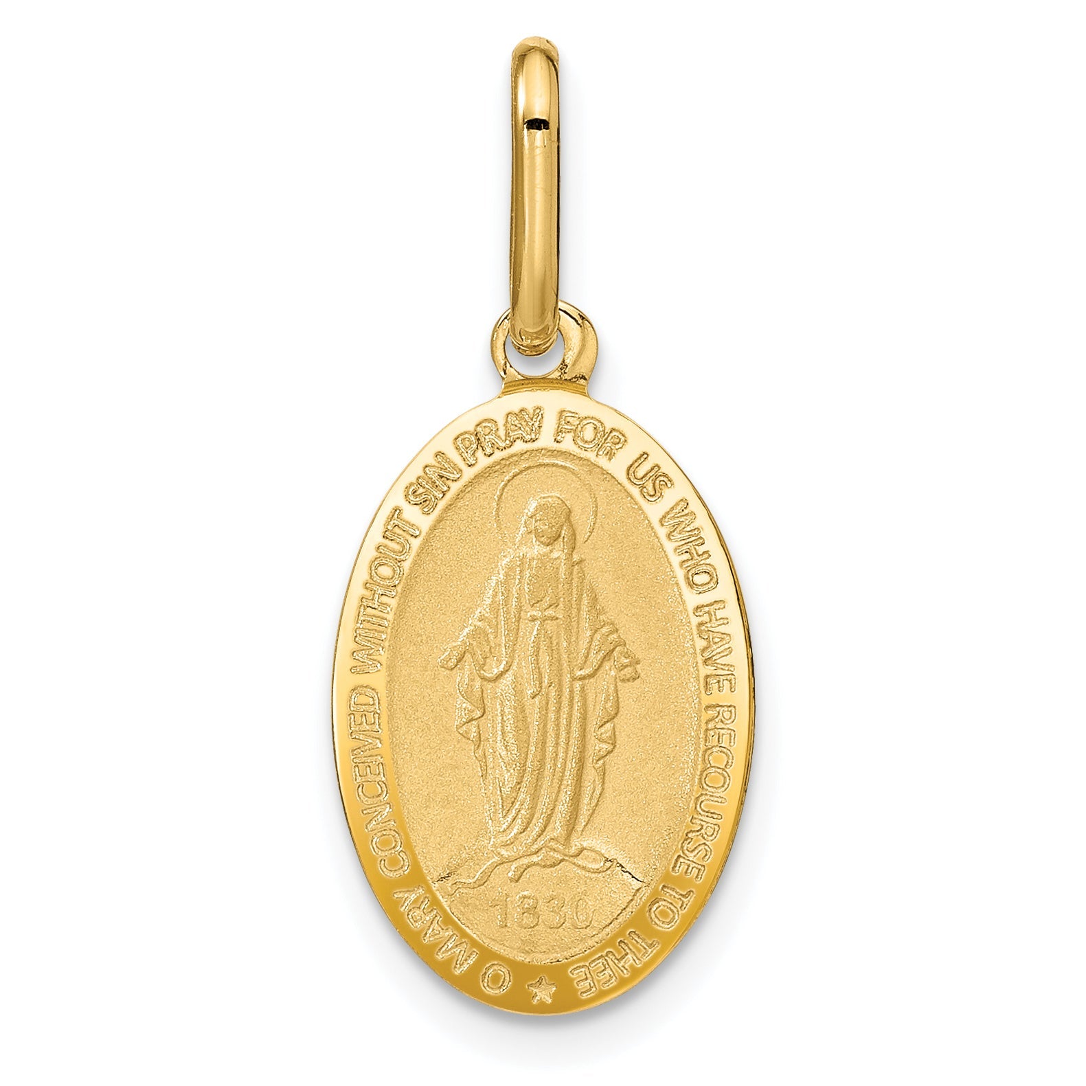 14K Yellow Gold Polished And Matte Oval Miraculous Medal