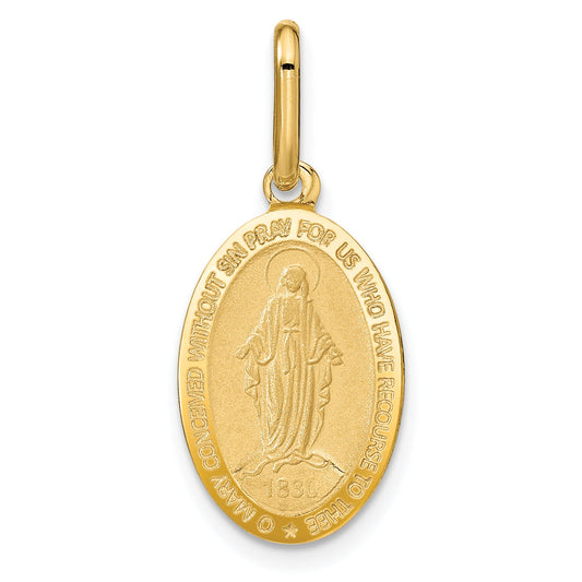 14K Yellow Gold Polished And Matte Oval Miraculous Medal