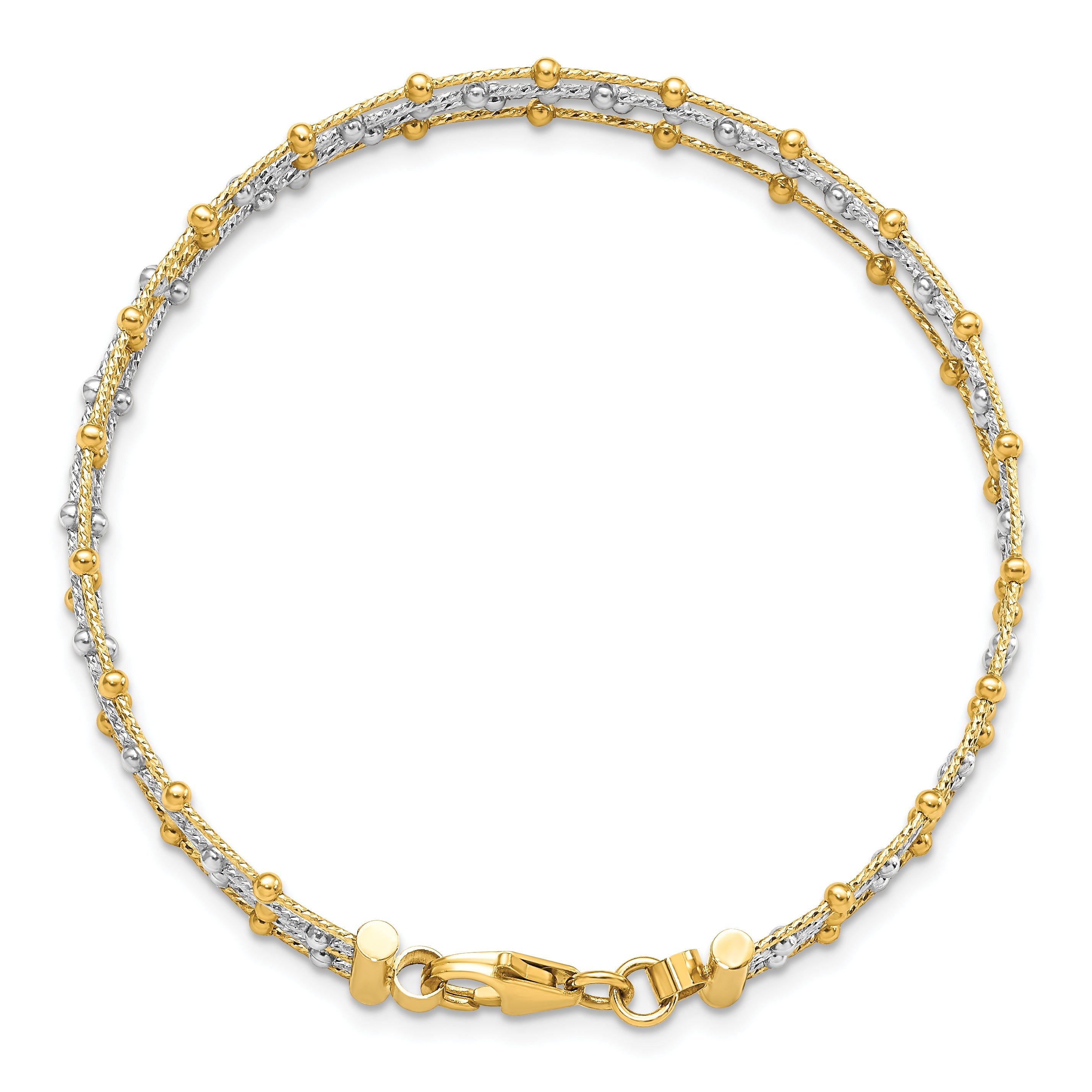 14K Two Tone Beaded Multi Strand Wire Bangle