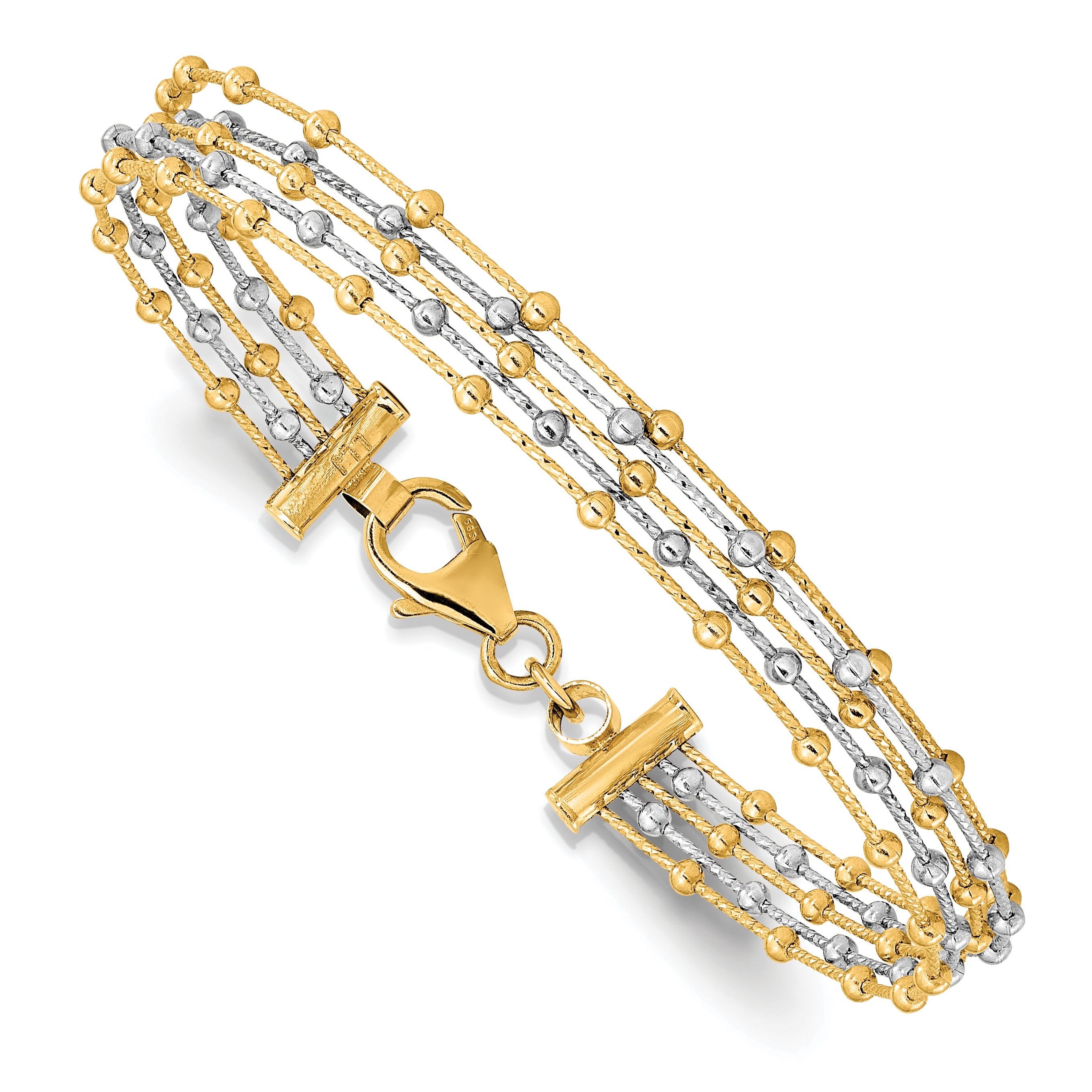 14K Two Tone Beaded Multi Strand Wire Bangle