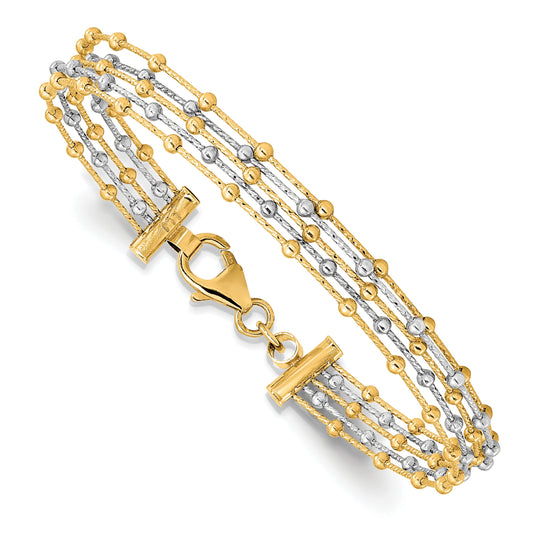 14K Two Tone Beaded Multi Strand Wire Bangle
