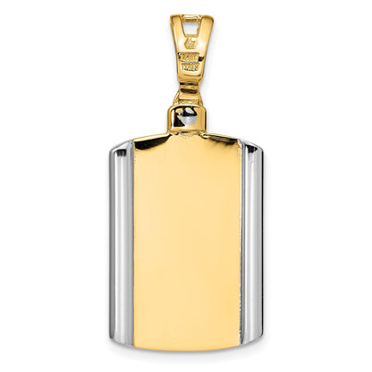 14K Two Tone Brushed Cross Dog Tag Pendant