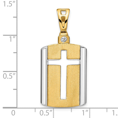 14K Two Tone Brushed Cross Dog Tag Pendant