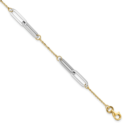 14K Two Tone Polished 1In Ext. Bracelet