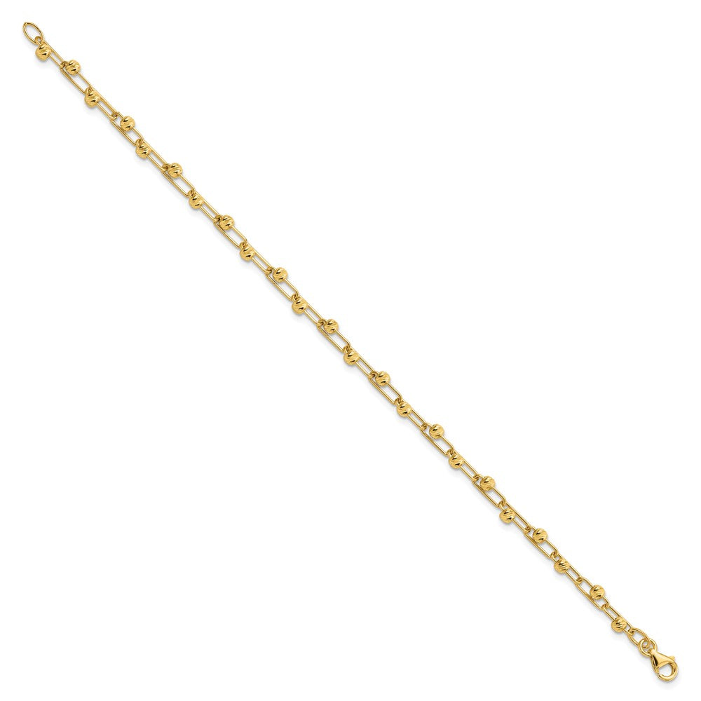 14K Yellow Gold Polished Diamond Cut Beads Link Bracelet
