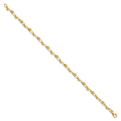 14K Yellow Gold Polished Diamond Cut Beads Link Bracelet