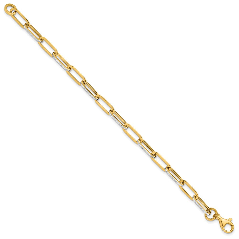14K Yellow & Rhodium White Polished / Diamond Cut Link Bracelet