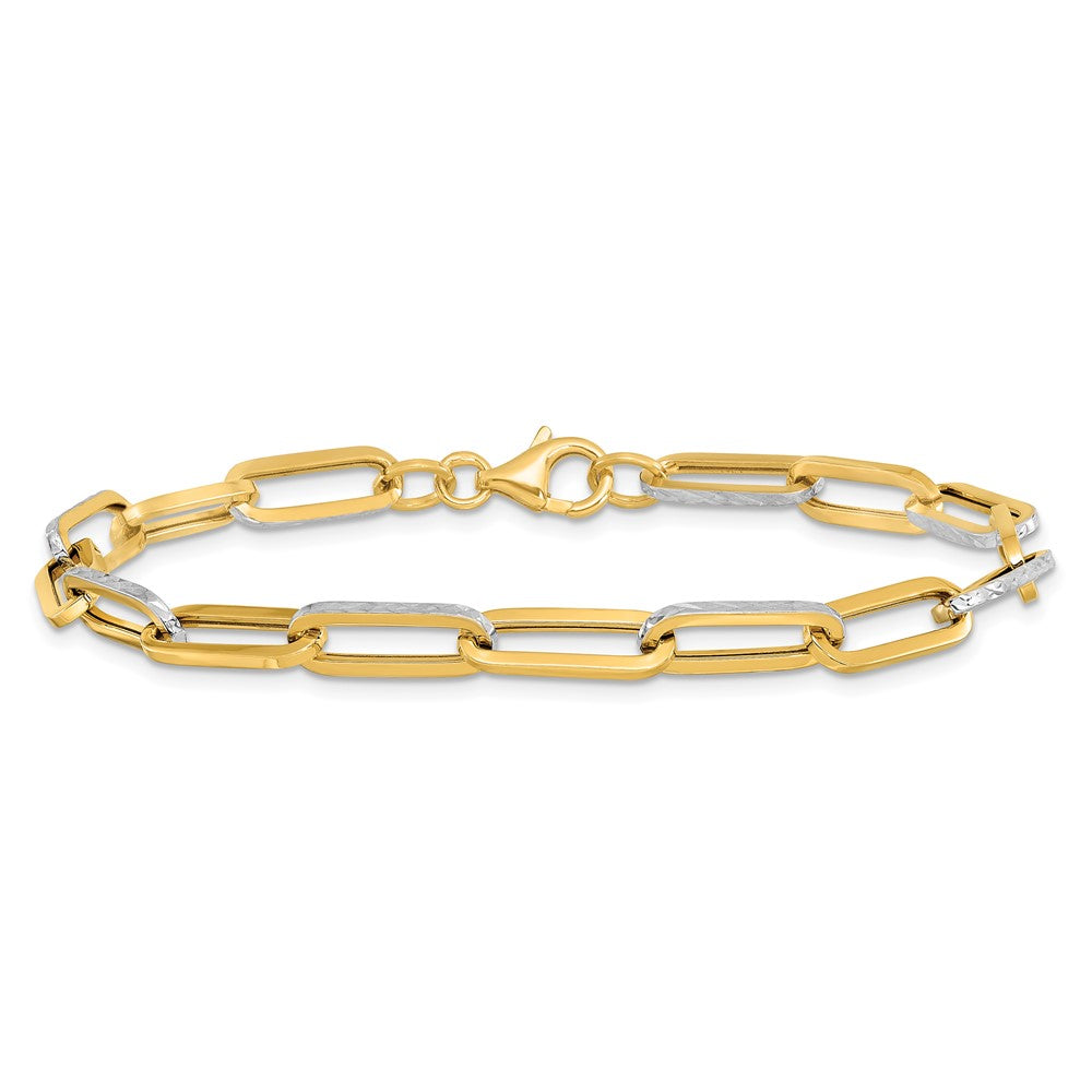 14K Yellow & Rhodium White Polished / Diamond Cut Link Bracelet