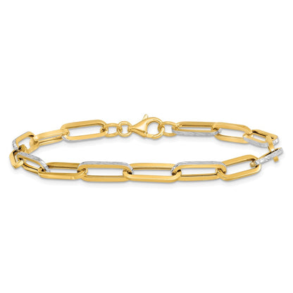 14K Yellow & Rhodium White Polished / Diamond Cut Link Bracelet