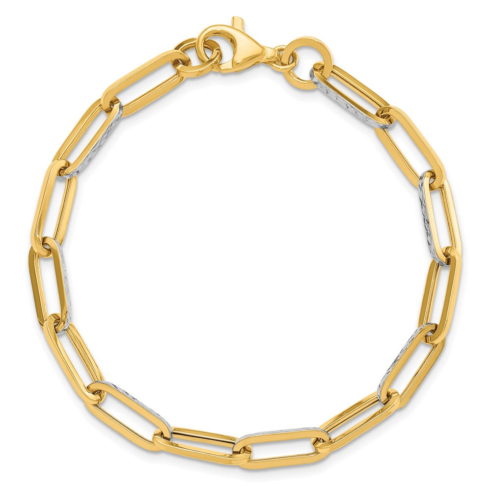 14K Yellow & Rhodium White Polished / Diamond Cut Link Bracelet