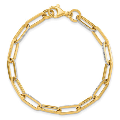 14K Yellow & Rhodium White Polished / Diamond Cut Link Bracelet
