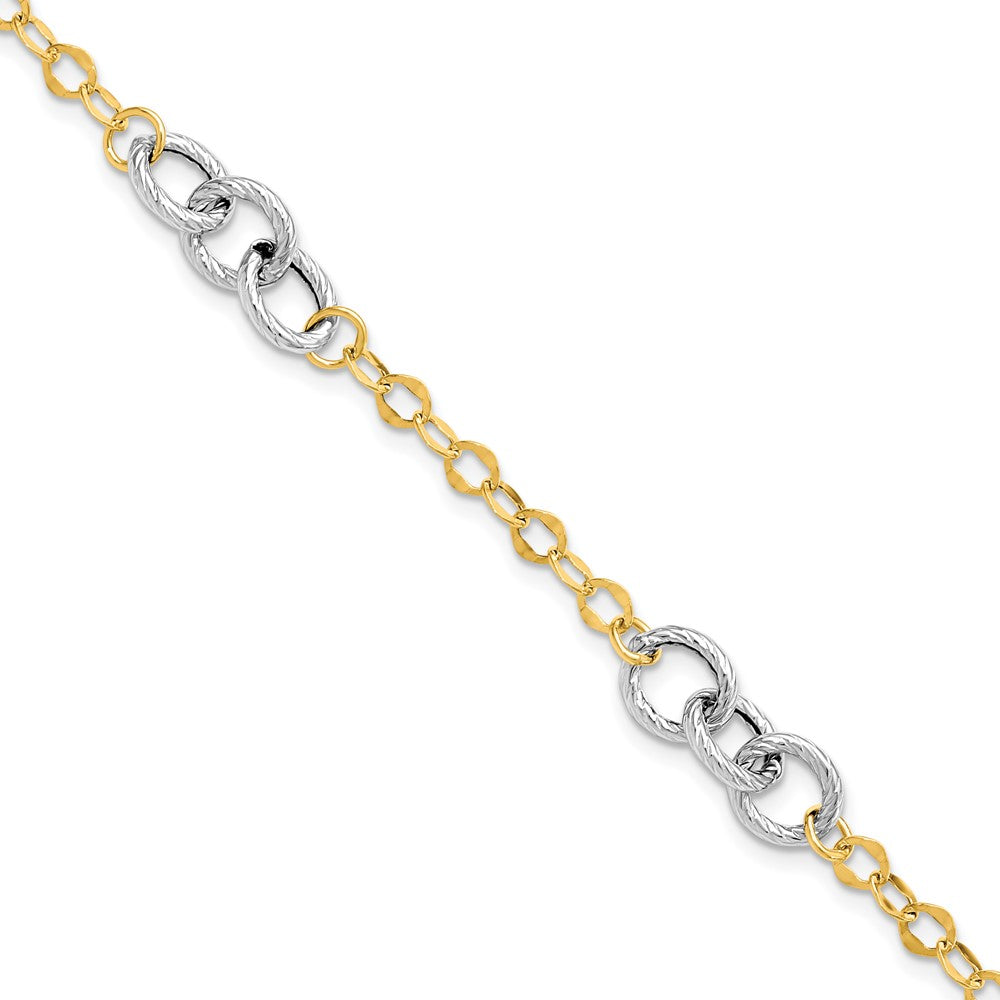 7.5 Inch 14K Two-Tone Polished And Textured Fancy Link Bracelet