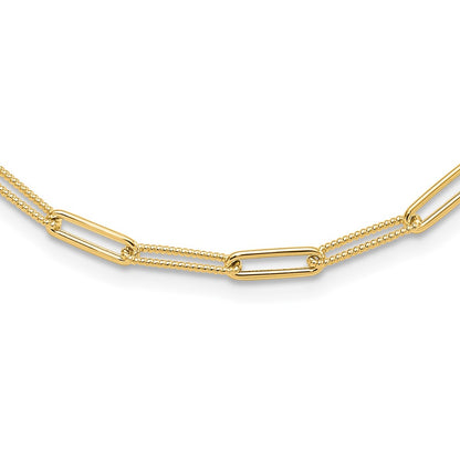 14K Yellow Gold Polished And Textured Paperclip Link Necklace