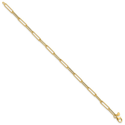 14K Yellow Gold Polished And Textured Paperclip Link Bracelet
