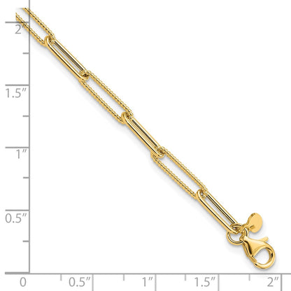 14K Yellow Gold Polished And Textured Paperclip Link Bracelet