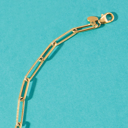 14K Yellow Gold Polished And Textured Paperclip Link Bracelet