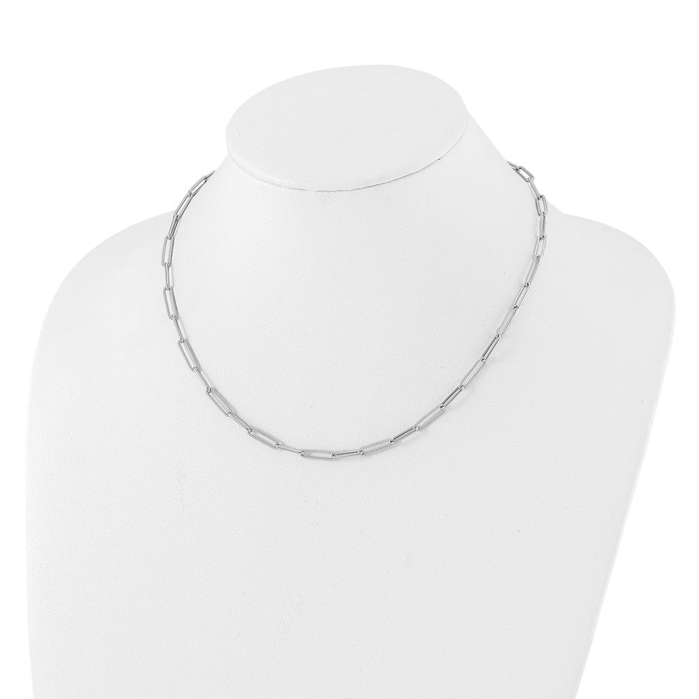 14K White Gold Polished / Textured Paperclip Link Necklace