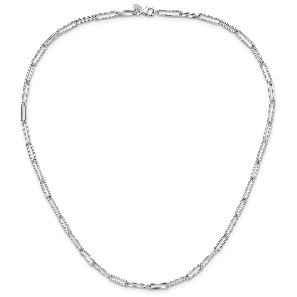 14K White Gold Polished / Textured Paperclip Link Necklace