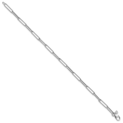 14K White Gold Polished / Textured Paperclip Link Bracelet