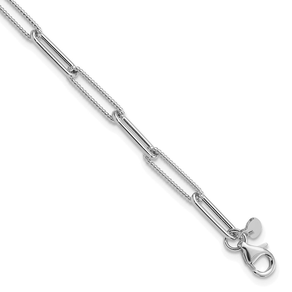14K White Gold Polished / Textured Paperclip Link Bracelet