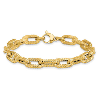 14K Yellow Gold Textured Hollow Fancy Link Bracelet