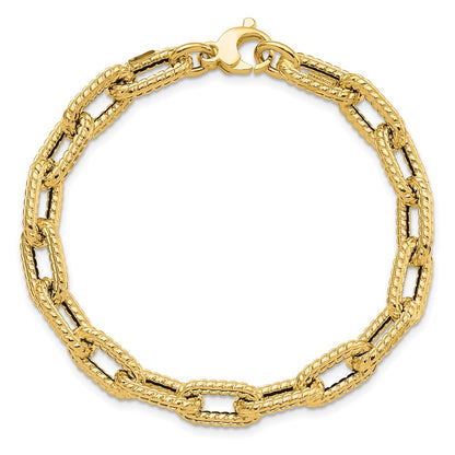 14K Yellow Gold Textured Hollow Fancy Link Bracelet