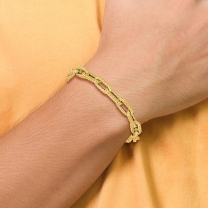 14K Yellow Gold Textured Hollow Fancy Link Bracelet