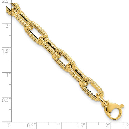 14K Yellow Gold Textured Hollow Fancy Link Bracelet