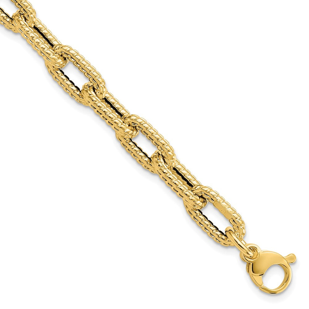 14K Yellow Gold Textured Hollow Fancy Link Bracelet